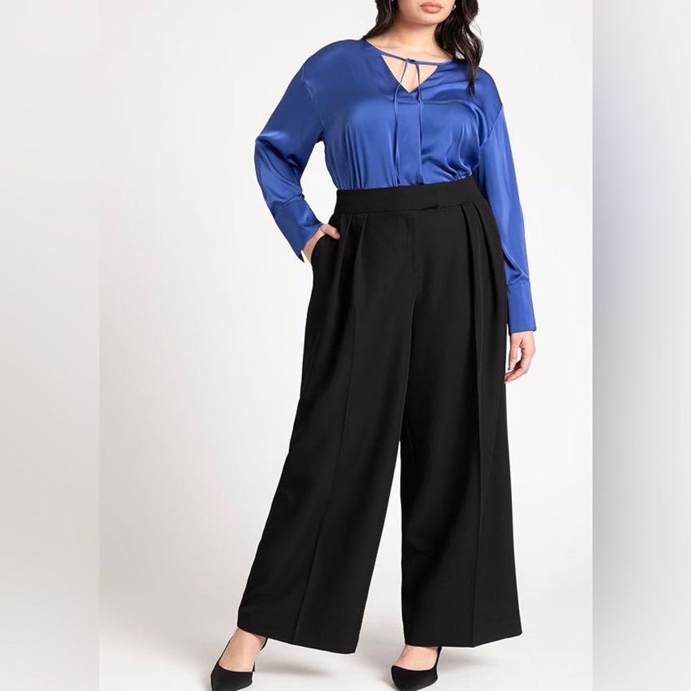 NWT Eloquii tie neckline satin blouse sz 16 cobalt - Picture 4 of 7